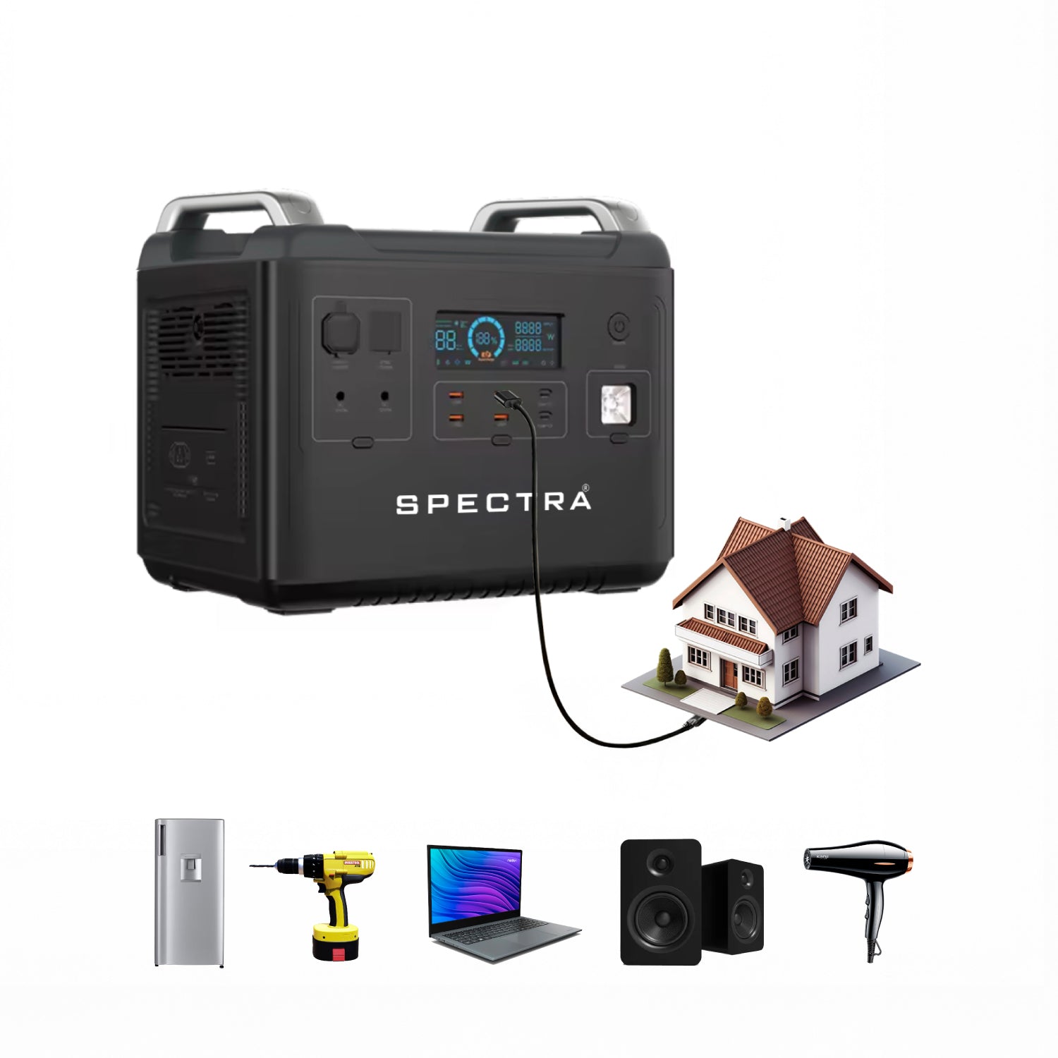 Estación de Energía Solar Spectra • Portátil Outdoor • 2048Wh/2000W • Recargable
