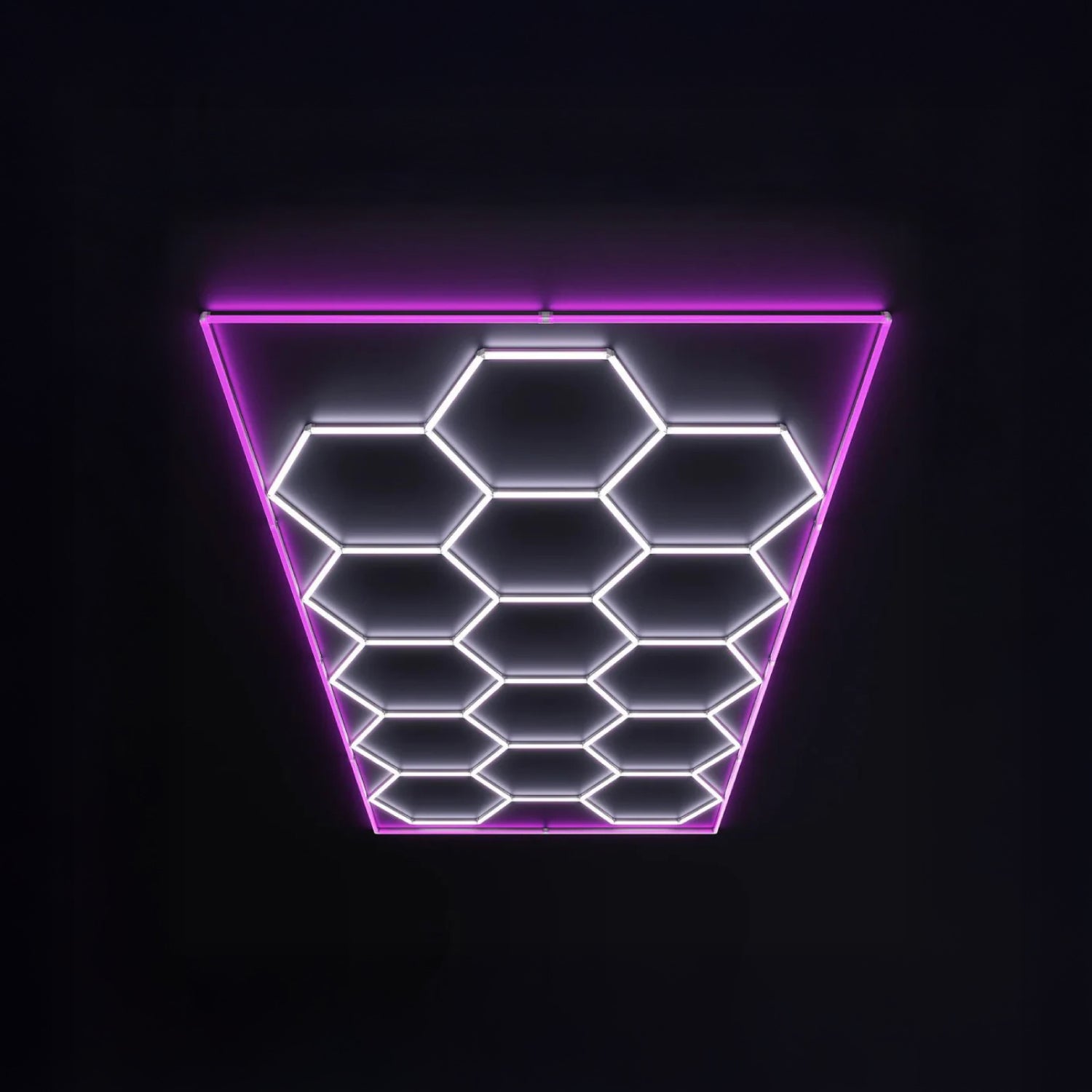 Luz Led Spectra • Rack Hexagonal • 4.78x2.41 mts • 672 Watts • 15 Hexágonos + Rectángulo Rosado