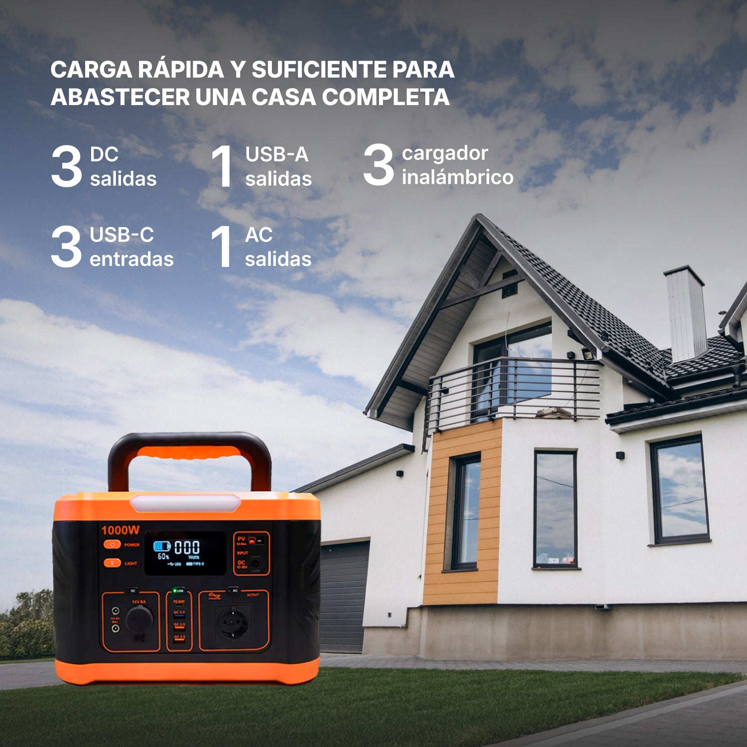 Estación de Energía Solar Portátil Outdoor • 1000W • Recargable