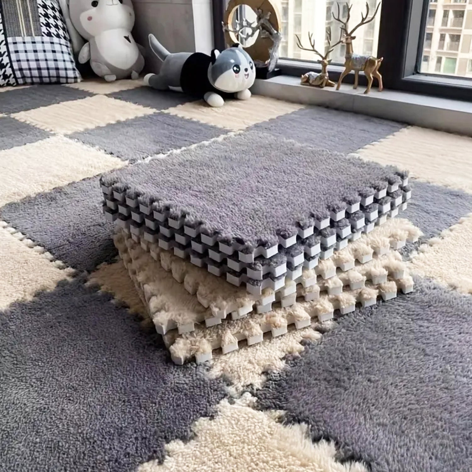 Piso Tatami Acolchado para Niños • Alfombra Goma Eva • Antideslizante • Modular • 30x30x1cm • Gris