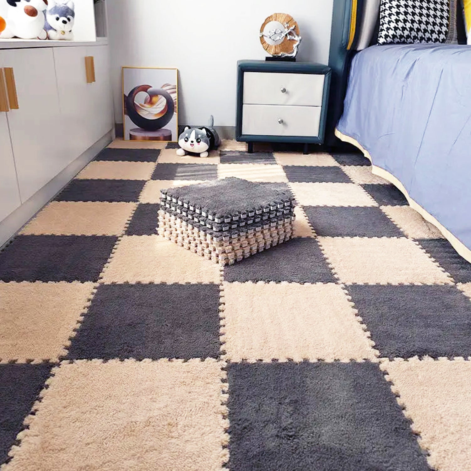 Piso Tatami Acolchado para Niños • Alfombra Goma Eva • Antideslizante • Modular • 30x30x1cm • Crema