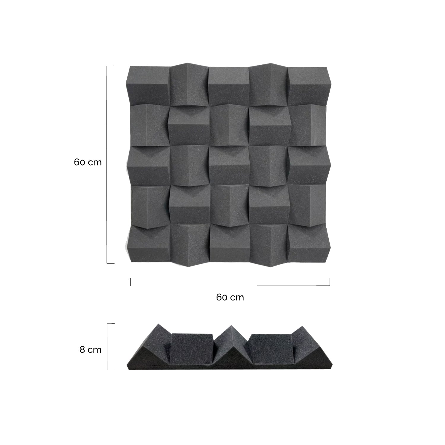 Panel Acústico Prisma • AutoAdhesivo • Pack X2 • Negro • 60x60x8cm • 0.72 m2