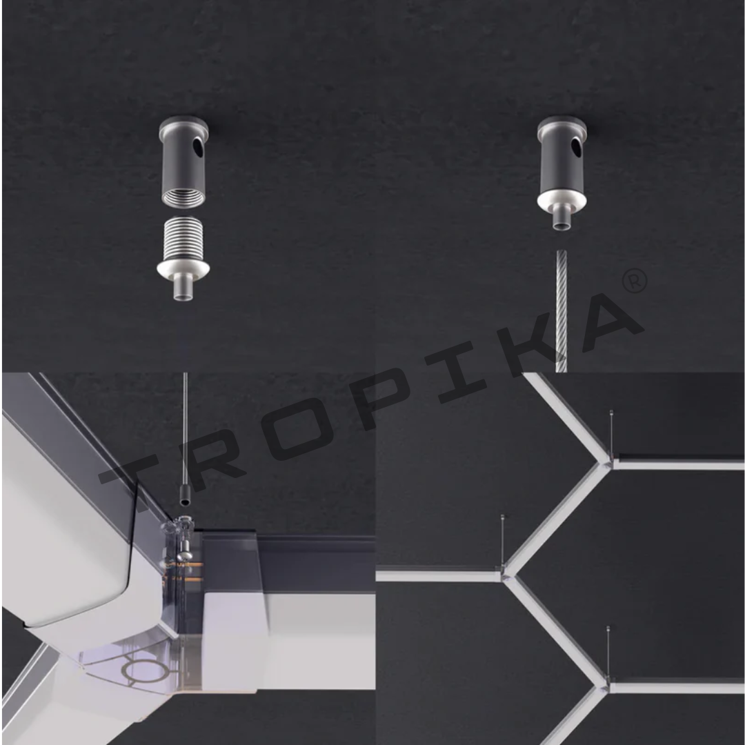 Poleas Colgantes 2 mts Ajustables • Pack x10 Unidades • Luz Led Hexagonal Spectra