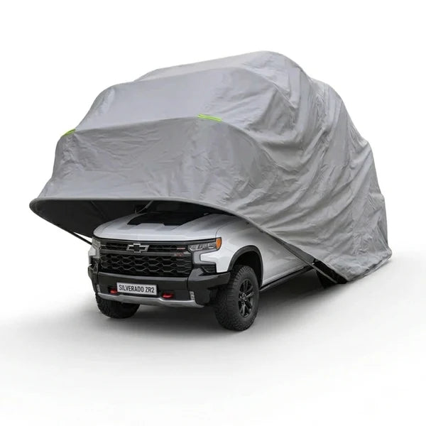 Carpa Cochera Plegable para Automovil • Retractil • Soporte Anclado a Piso • 8m largo × 2,7m ancho ×2,8 m alto • Gris