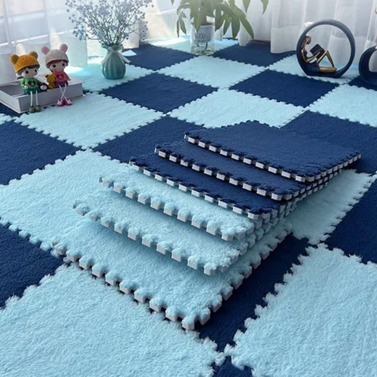 Piso Tatami Acolchado para Niños • Alfombra Goma Eva • Antideslizante • Modular • 30x30x1cm • Celeste