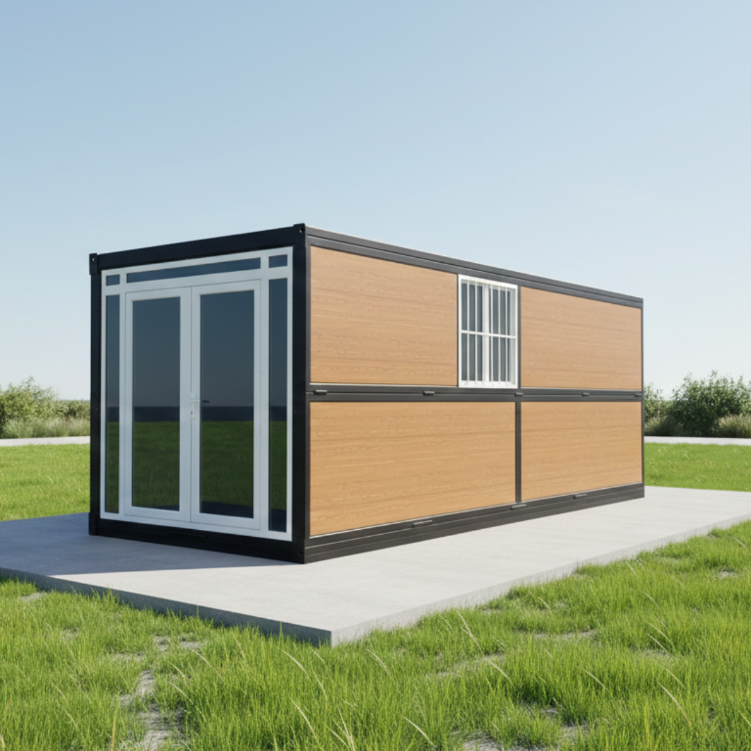 Módulo Plegable • Madera Vidrio Negro • 1 Pieza • 5,8x2,5x2,45 mt