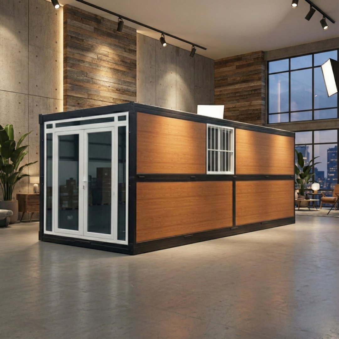 Módulo Plegable • Madera Vidrio Negro • 1 Pieza • 5,8x2,5x2,45 mt