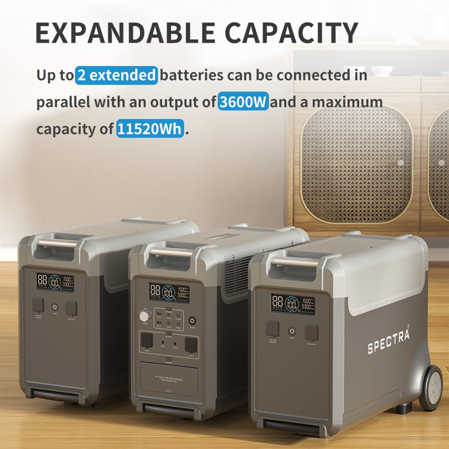 Estación de Energía Solar Spectra • Pack x 3 • Portátil Outdoor • 11.520Wh/10.800W • Recargable