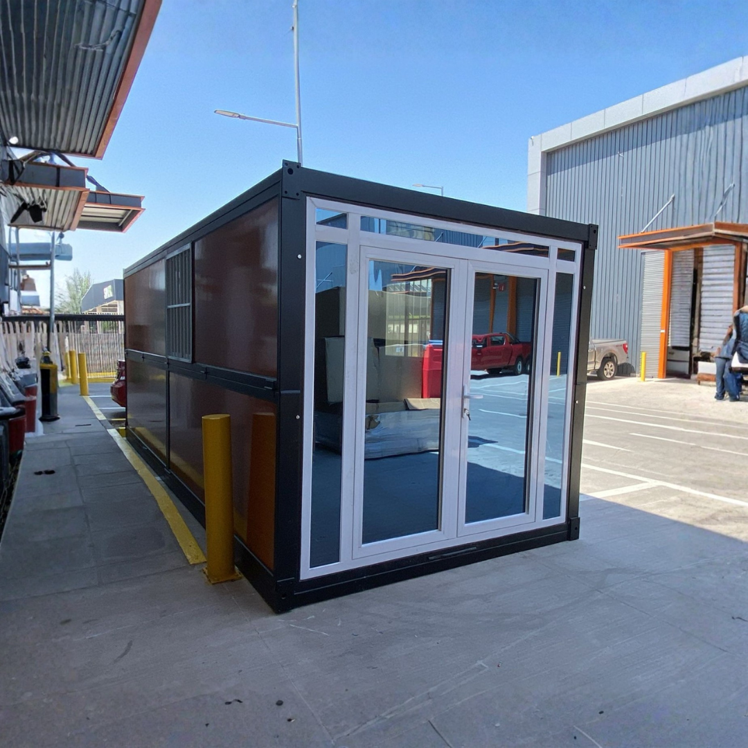 Módulo Plegable • Madera Vidrio Negro • 1 Pieza • 5,8x2,5x2,45 mt