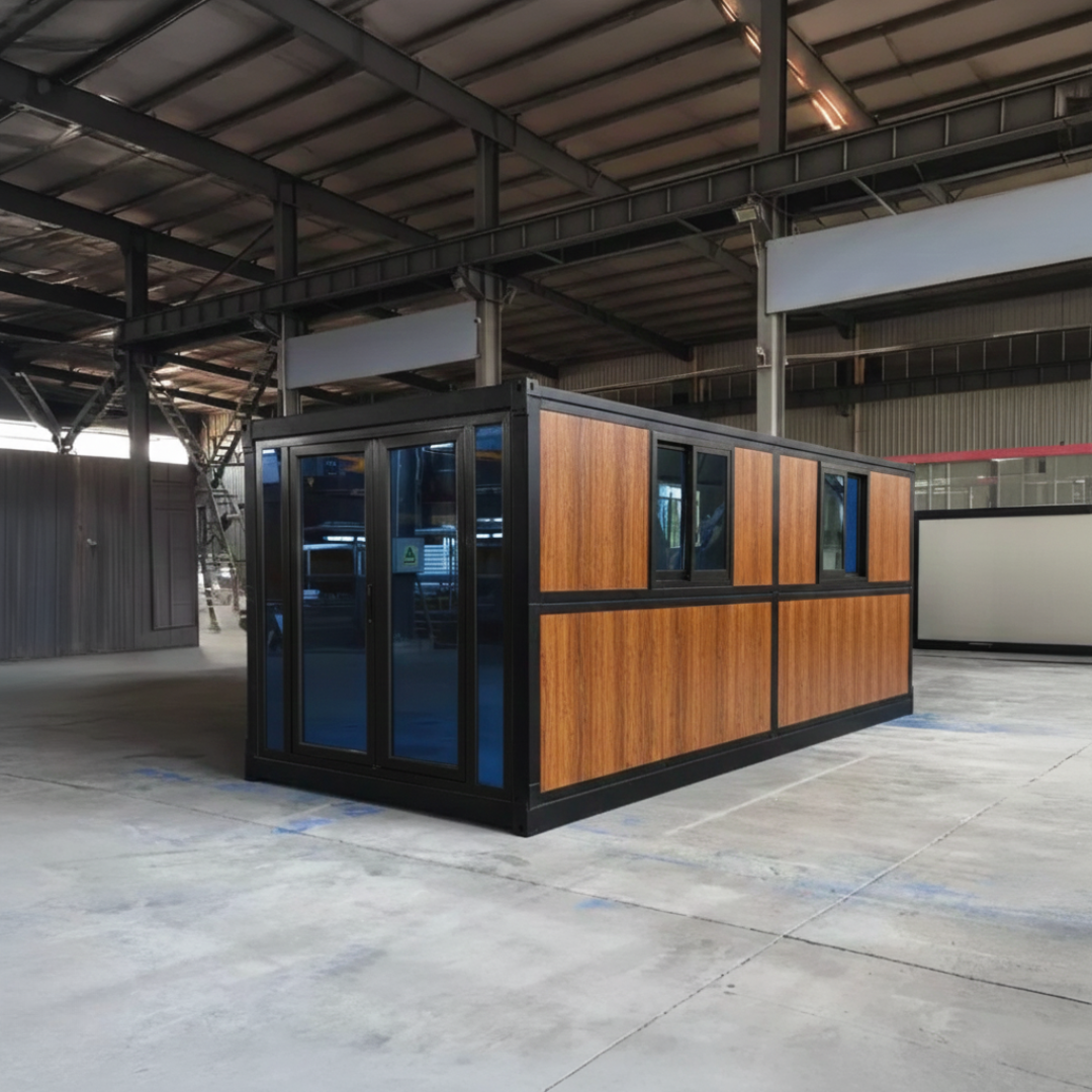 Módulo Plegable • Madera Vidrio Negro • 1 Pieza • 5,8x2,5x2,45 mt