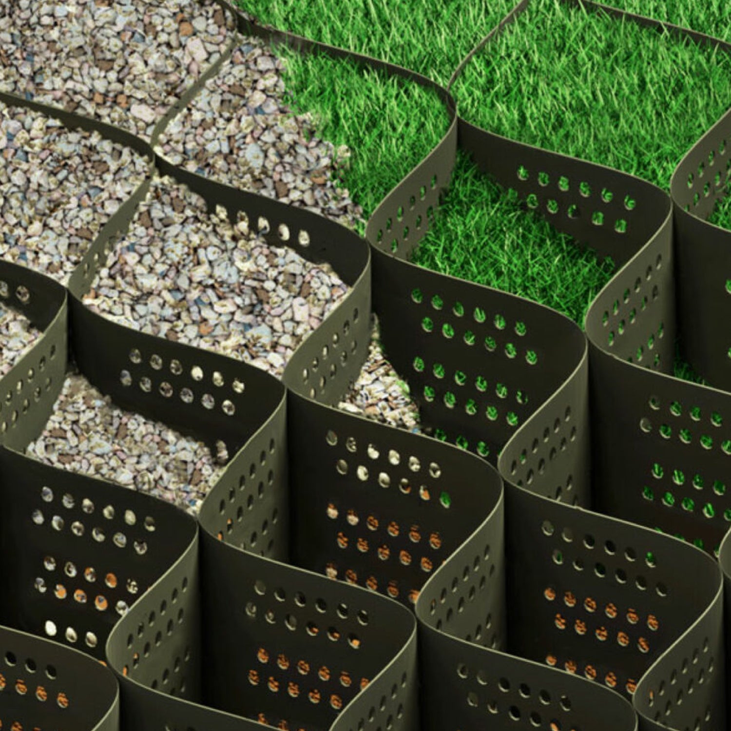 Geocelda Estabilizadora de Terreno • Para Caminos • 5x10 mts • Altura de la red 50mm • Espesor Plástico 1,5 mm • Negro