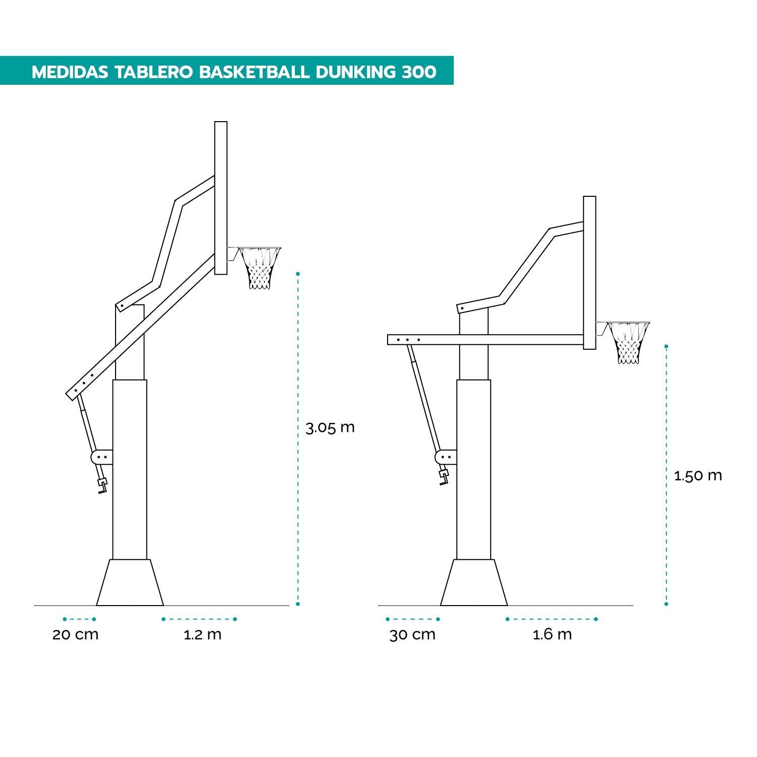 Tablero de Basketball • Dunking 300 Profesional • Anclaje a Suelo • Altura Regulable