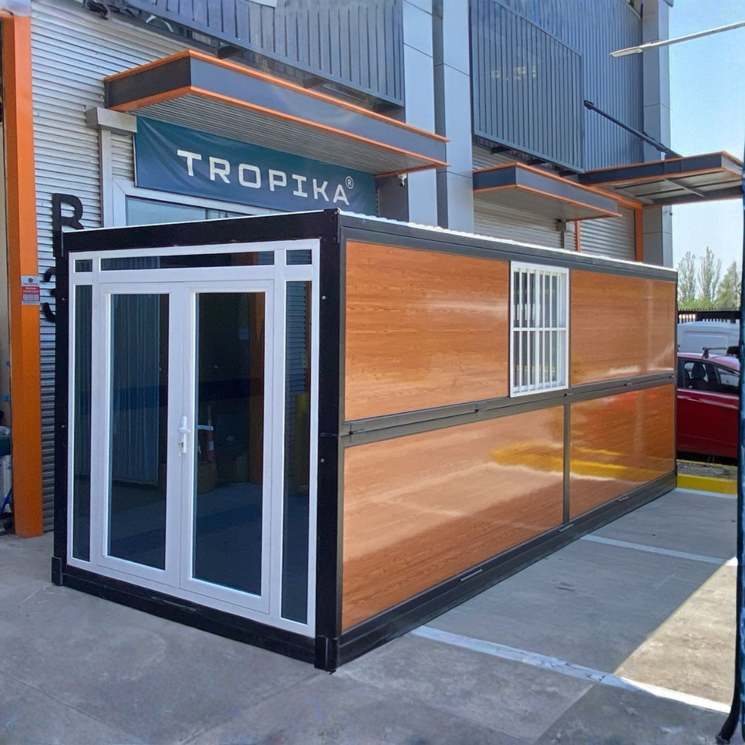 Módulo Plegable • Madera Vidrio Negro • 1 Pieza • 5,8x2,5x2,45 mt