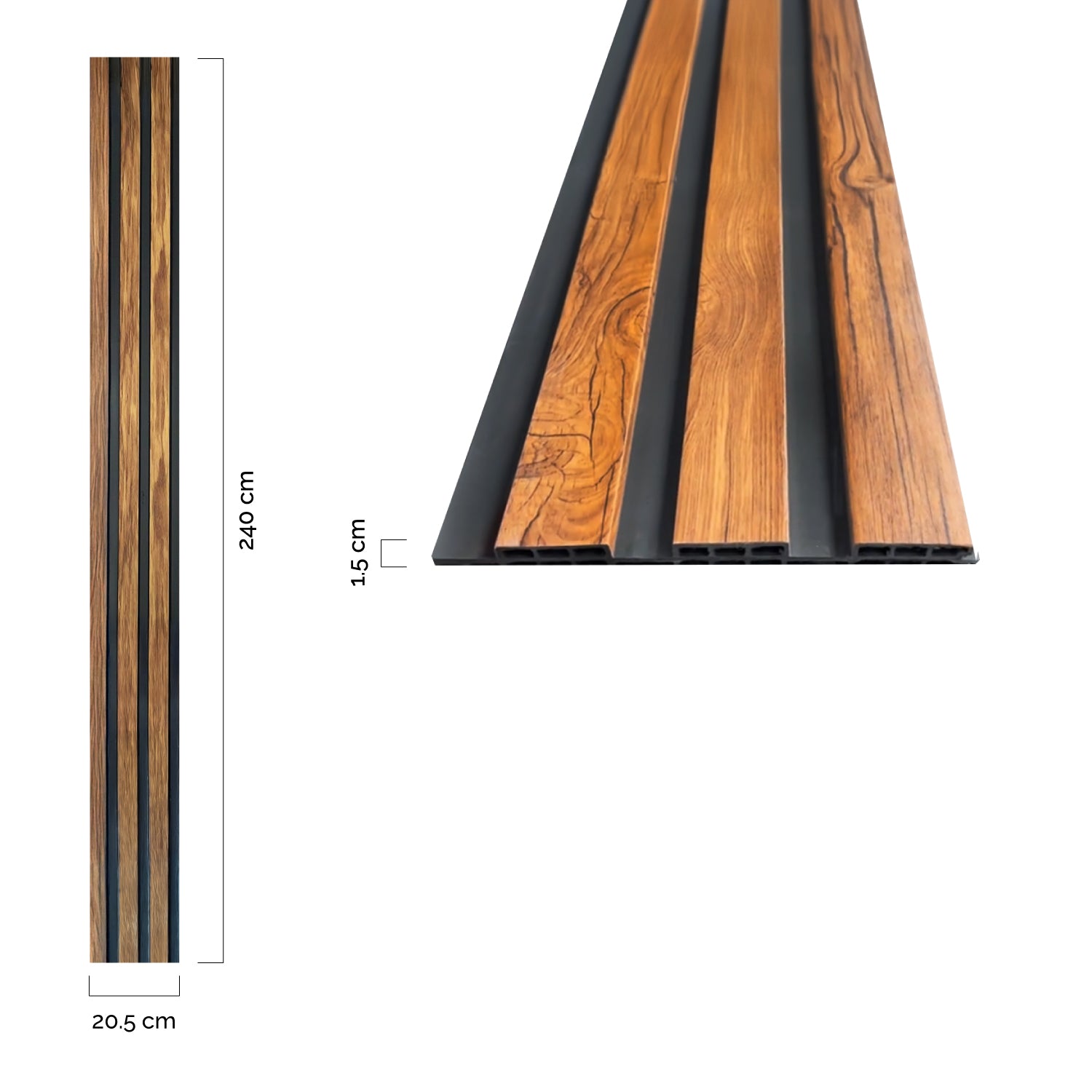 Revestimiento interior • WPC Wall Panel • Negro/Madera • 20.5x240x1.5cm