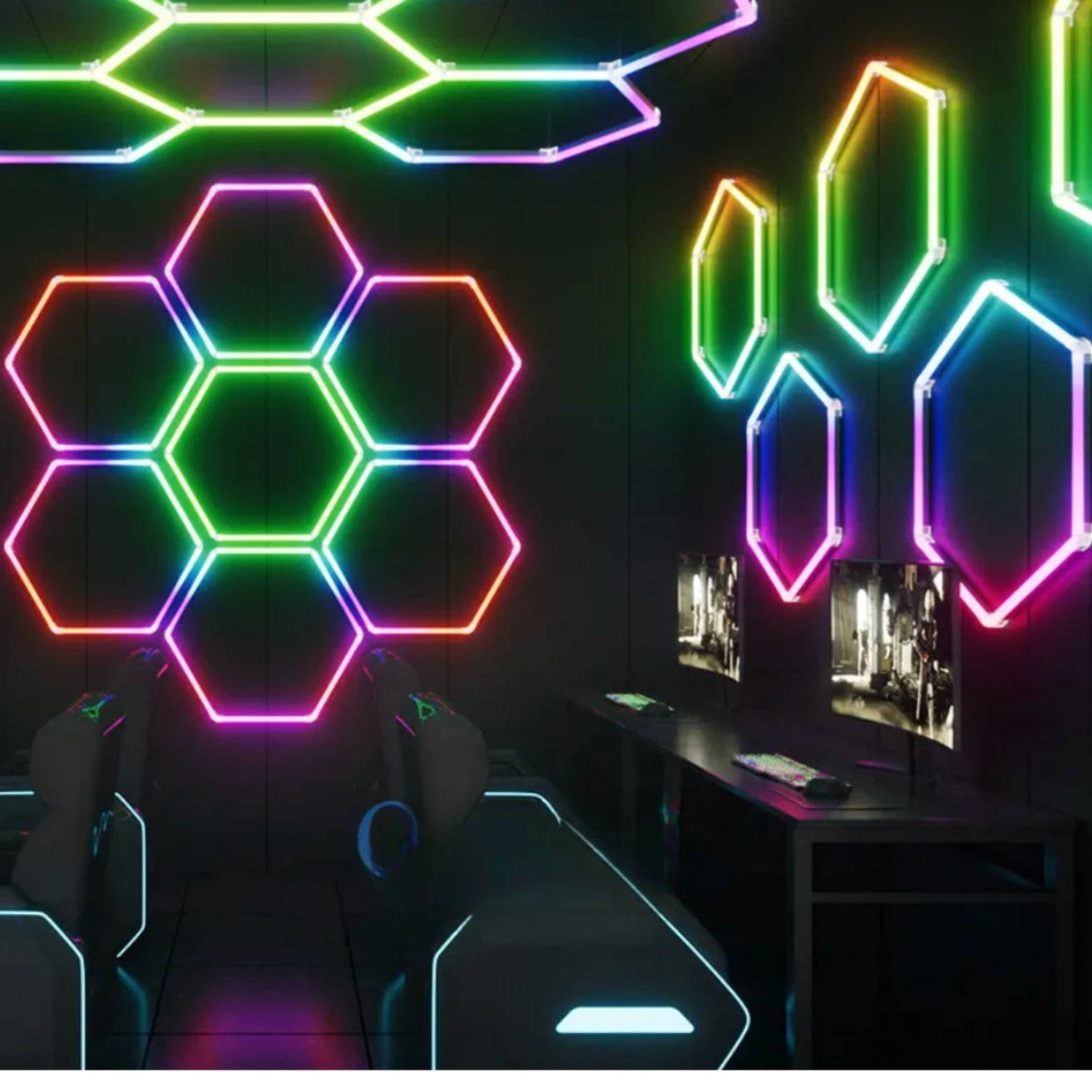 Luz Led Spectra RGB • Rack Hexagonal • 4.78x2.41 mts • 14 Hexágonos