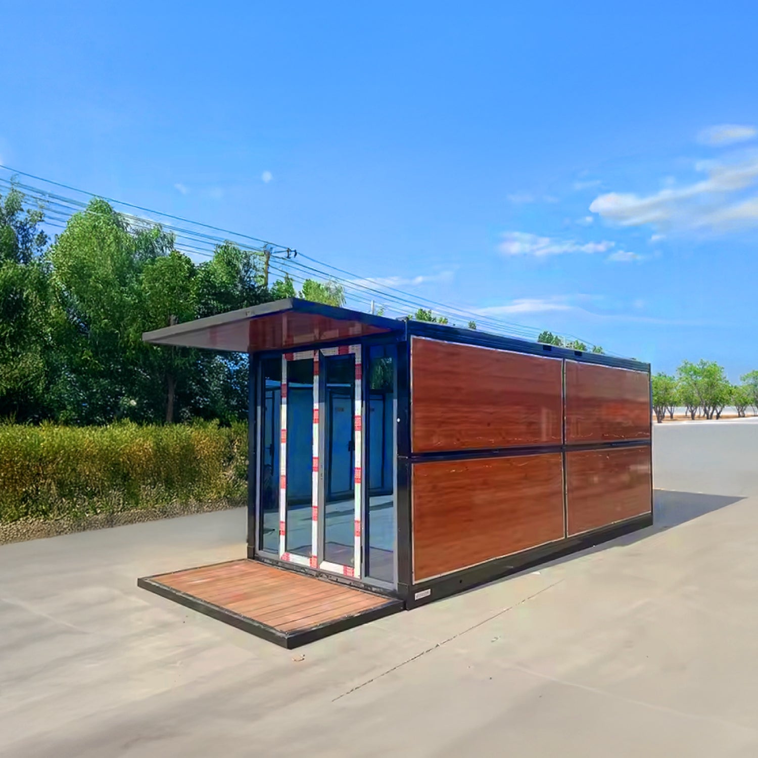 Módulo Plegable • Madera Vidrio Negro • 1 Pieza • 5,8x2,5x2,45 mt