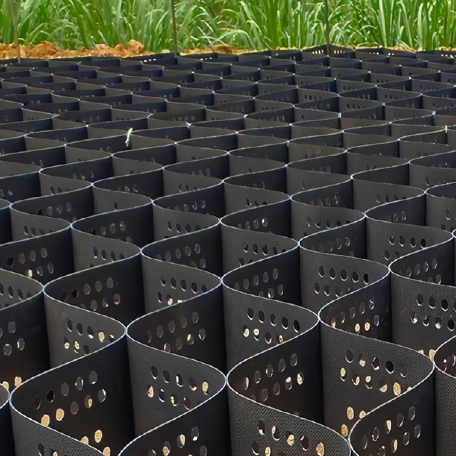 Geocelda Estabilizadora de Terreno • Para Caminos • 5x10 mts • Altura de la red 50mm • Espesor Plástico 1,5 mm • Negro