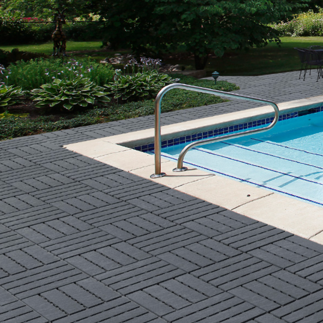 Piso Deck WPC Terraza • Negro • Encastrable Modular Outdoor • 30x30x2cm • Terminación Madera