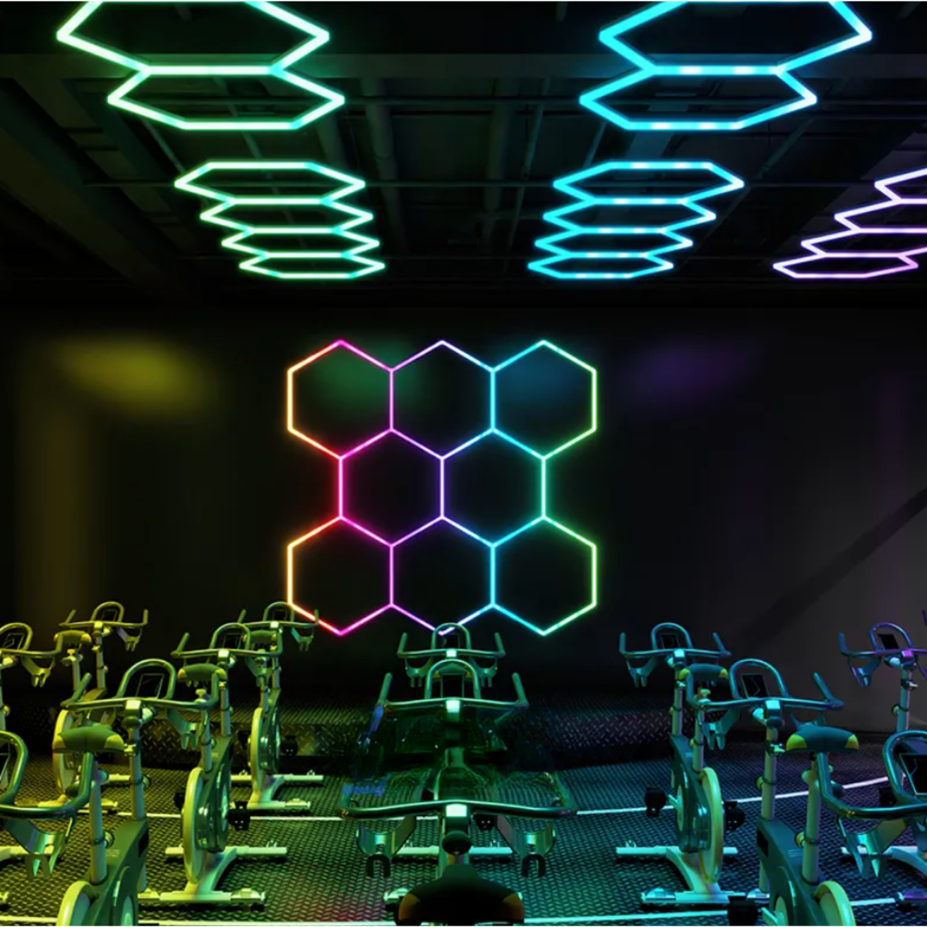 Luz Led Spectra RGB • Rack Hexagonal • 4.78x2.41 mts • 14 Hexágonos