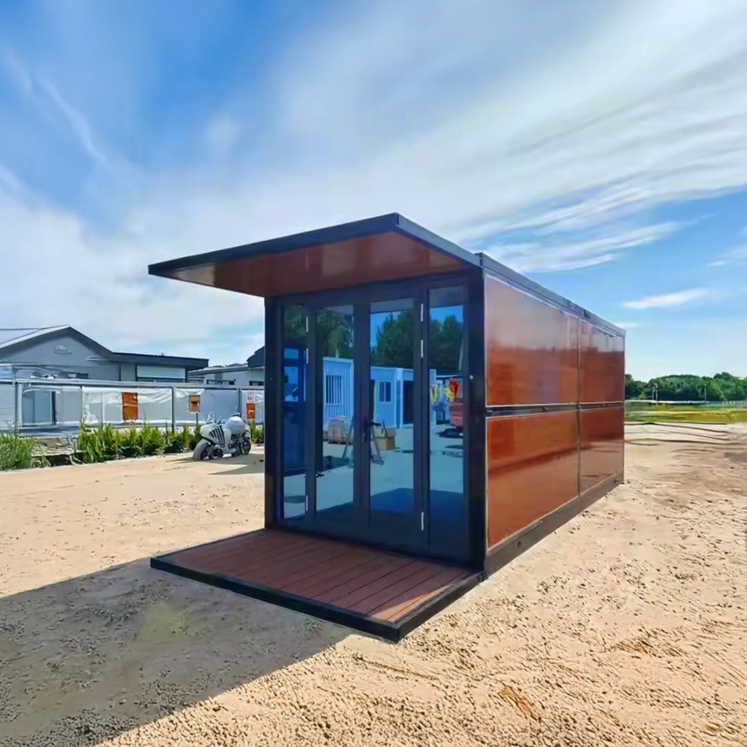 Módulo Plegable • Madera Vidrio Negro • 1 Pieza • 5,8x2,5x2,45 mt