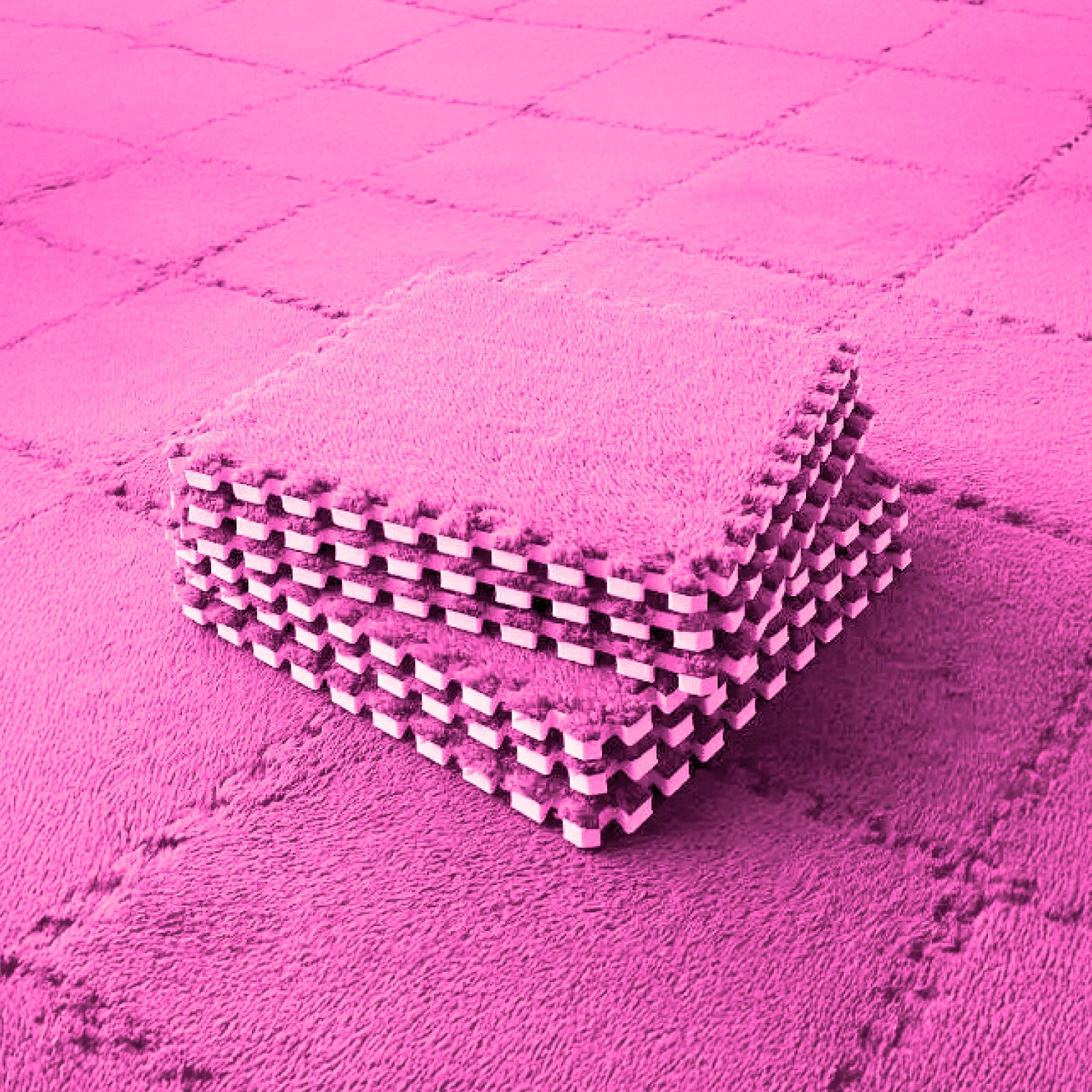 Piso Tatami Acolchado para Niños • Alfombra Goma Eva • Antideslizante • Modular • 30x30x1cm • Rosa Fuerte