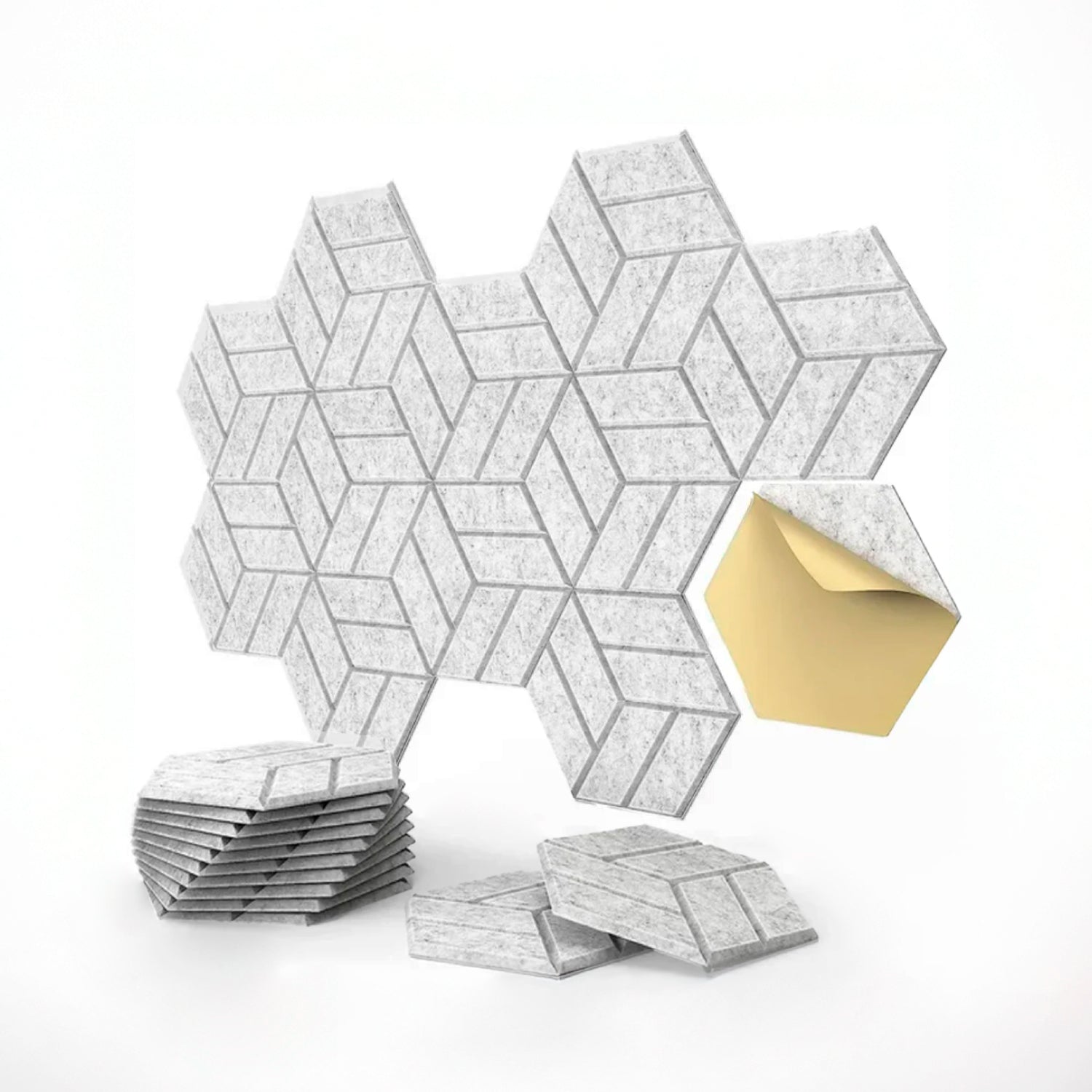 Panel Acústico Hexagonal • PET • AutoAdhesivo • 30x30x1 cm • Pack x12 Unidades 1 m2