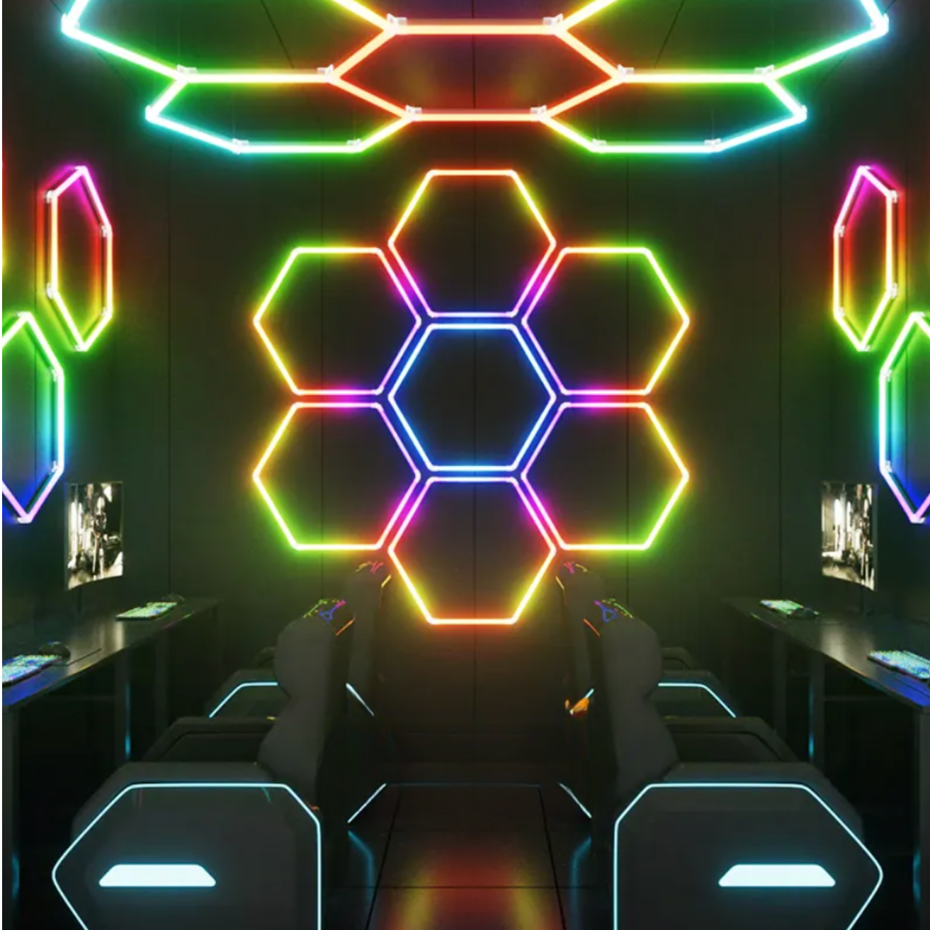 Luz Led Spectra RGB • Rack Hexagonal • 4.78x2.41 mts • 14 Hexágonos