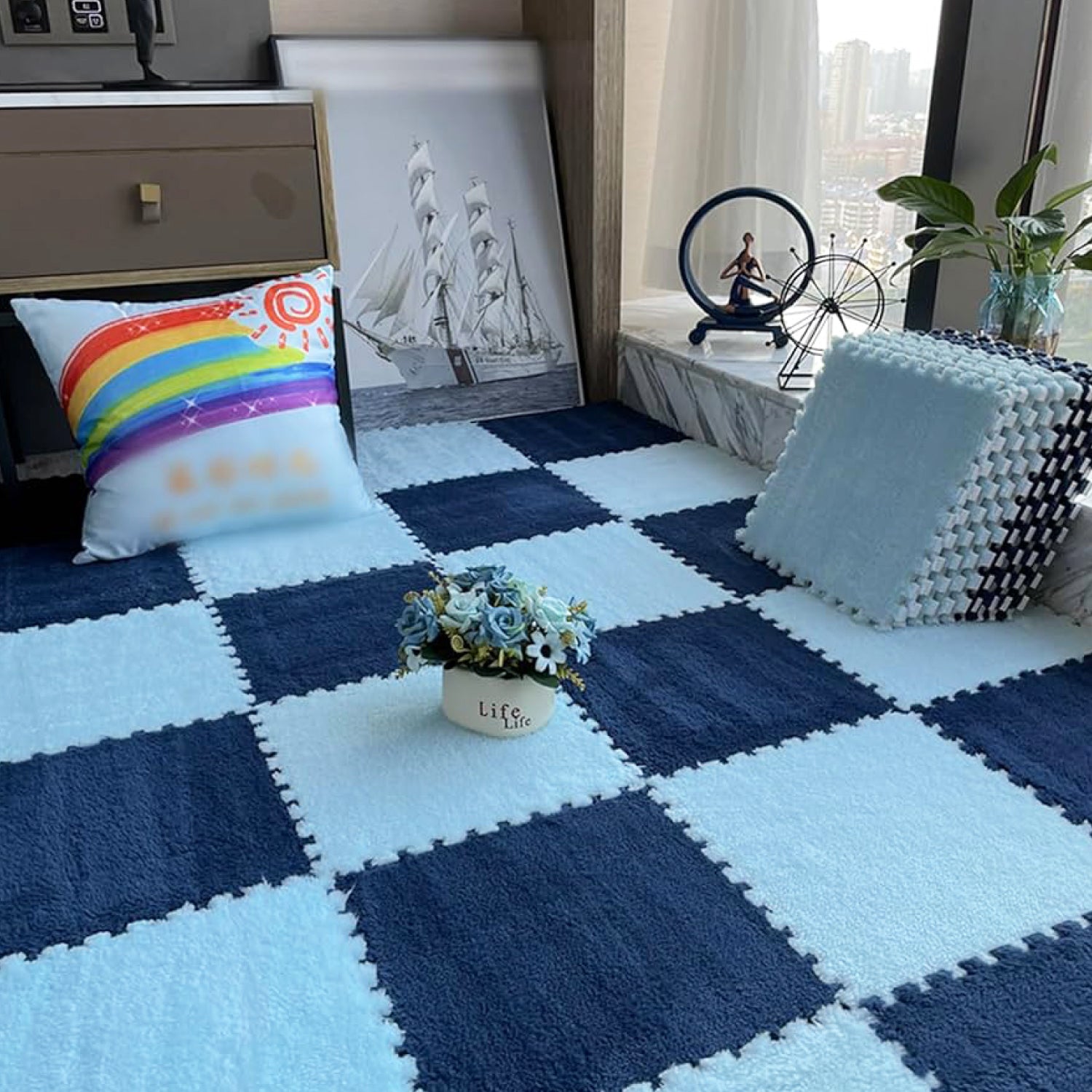 Piso Tatami Acolchado para Niños • Alfombra Goma Eva • Antideslizante • Modular • 30x30x1cm • Azul Marino