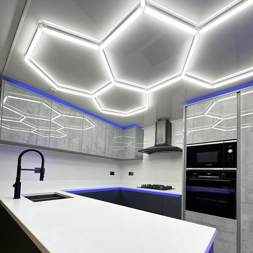 Luz Led Spectra Dimmiable CCT 3000-5000-6500K • Rack Hexagonal • 4.78x2.41 mts • 600 Watts • 15 Hexágonos + Rectángulo
