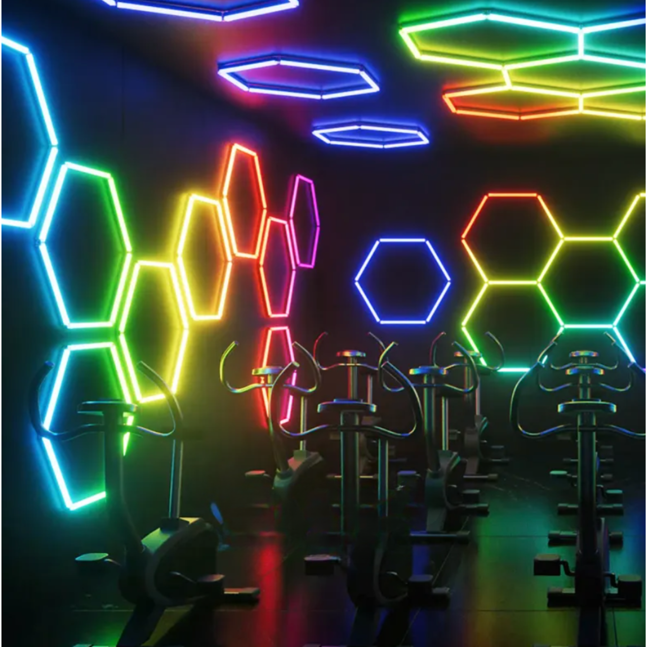Luz Led Spectra RGB • Rack Hexagonal • 4.78x2.41 mts • 14 Hexágonos