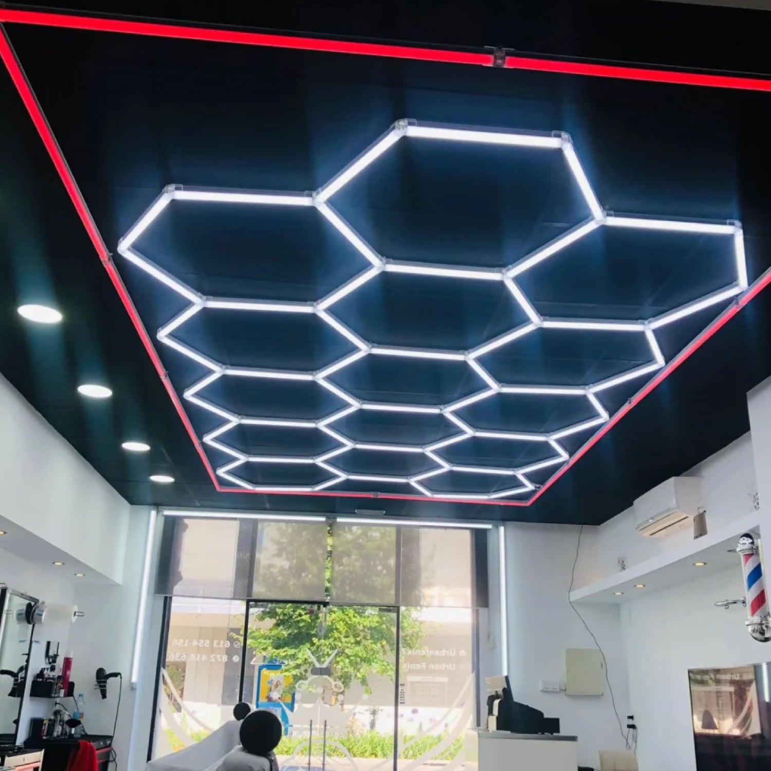 Luz Led Spectra • Rack Hexagonal • 4.78x2.41 mts • 672 Watts • 15 Hexágonos + Rectángulo Rojo