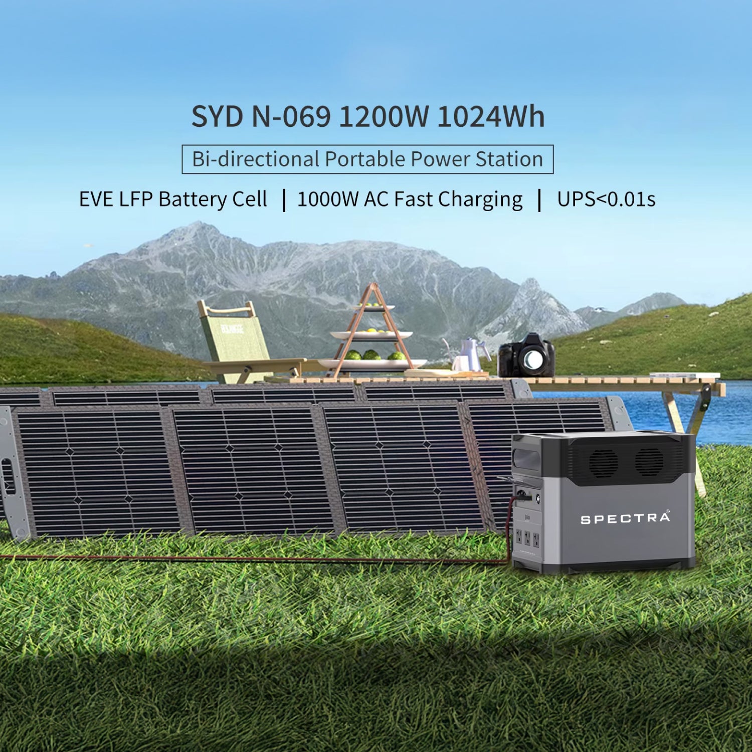 Estación de Energía Solar Spectra • Portátil Outdoor • 1024Wh/1200W • Recargable