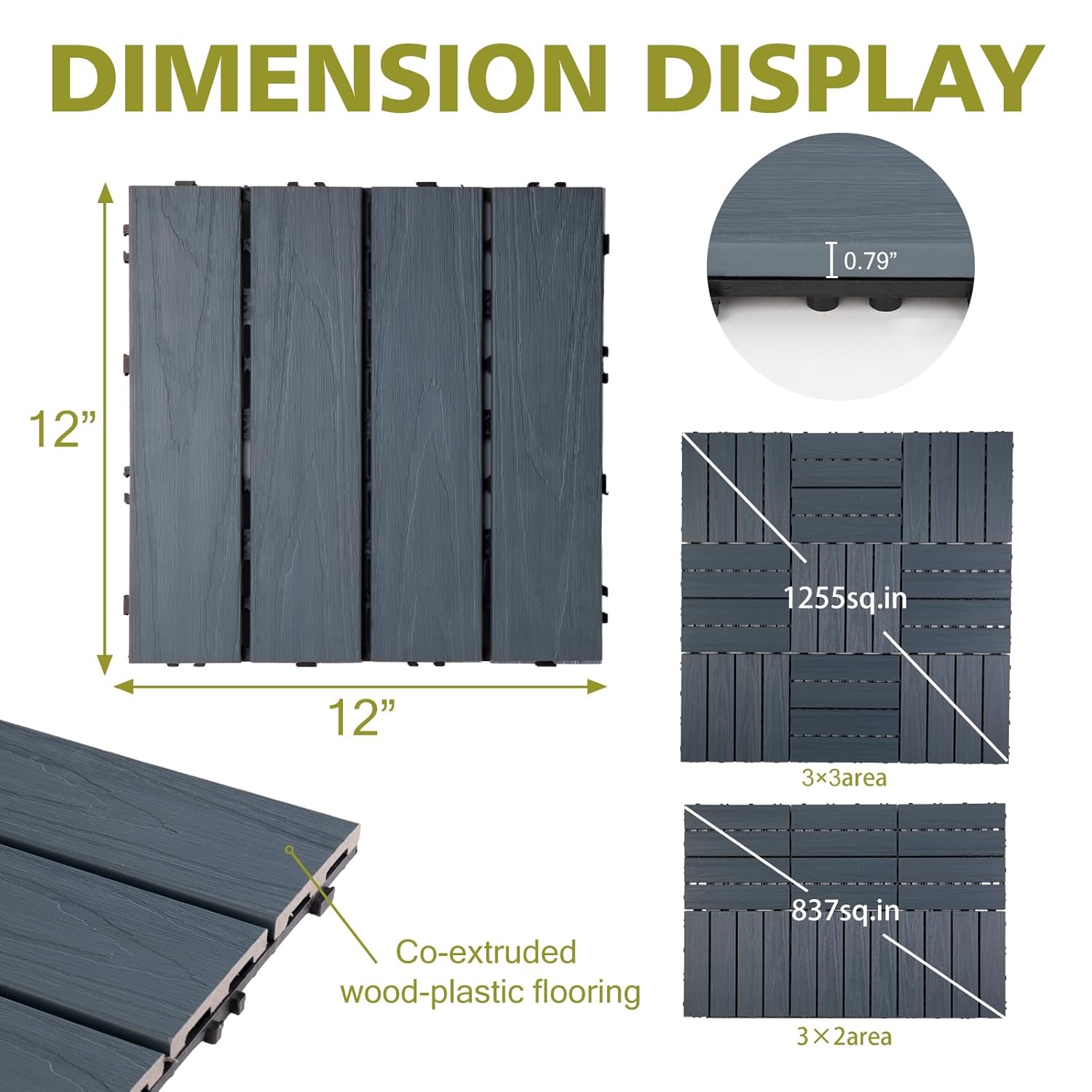 Piso Deck WPC Terraza • Black • Encastrable Modular Outdoor • 30x30x2cm • Terminación Madera • Pack x44 Palmetas 4 m2