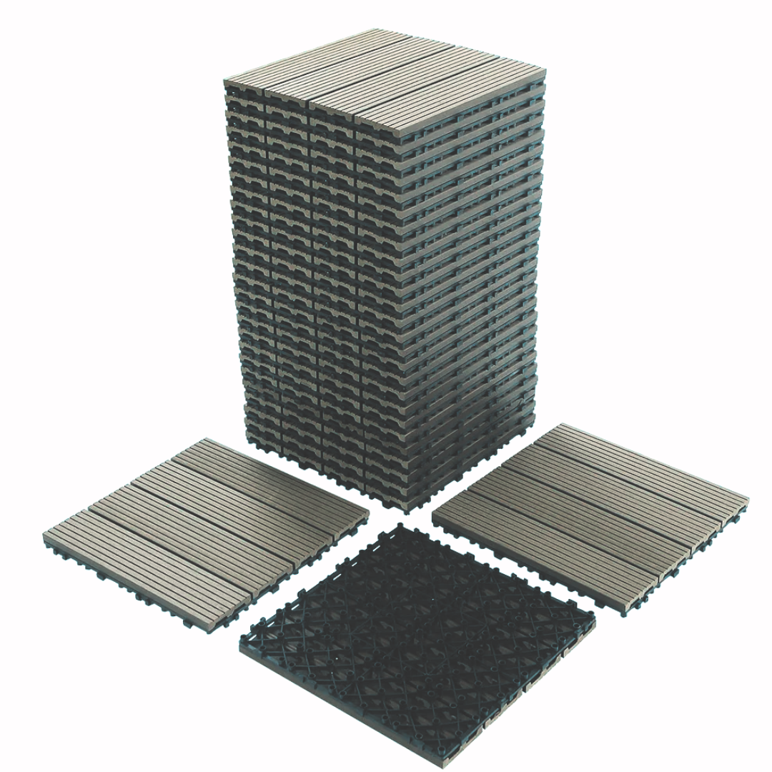 Piso Deck WPC Terraza • Gris • Encastrable Modular Outdoor • 30x30x2cm • Terminación Lineal