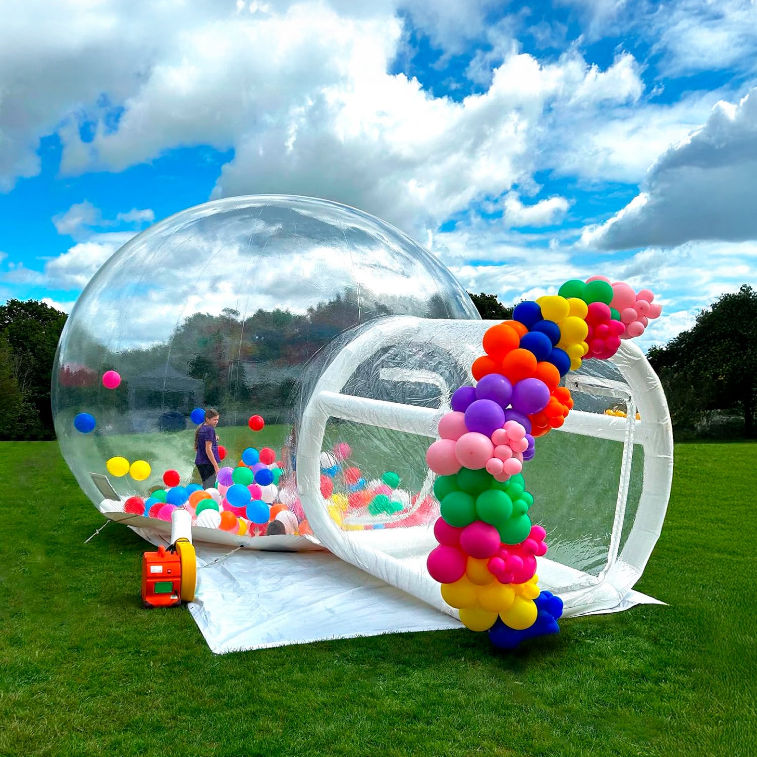 Casa de Burbujas Inflable • Juego Inflable Transparente con Túnel • 3m