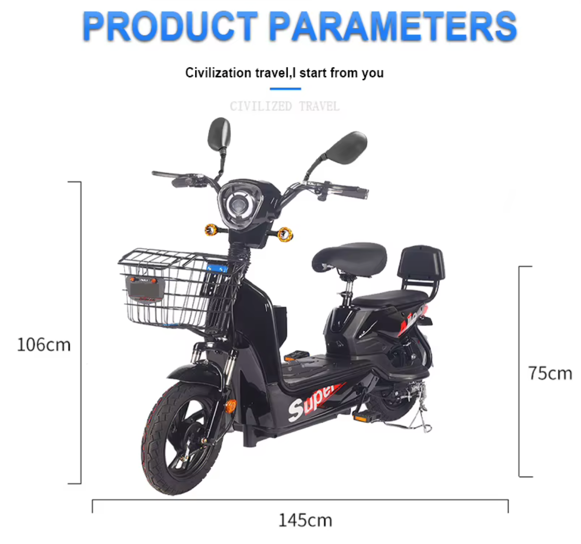 Moto eléctrica scooter 250W con canasta y batería de litio – vista 5