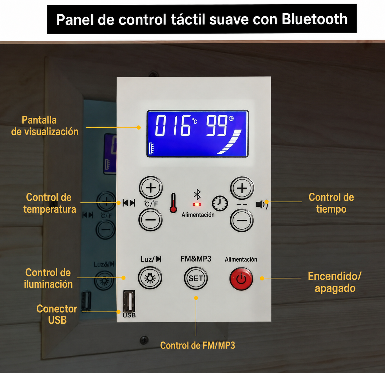 Cabina Sauna Infrarrojo • Dos Persona • 120x105x190 cm • Panel de Control USB • Bluetooth