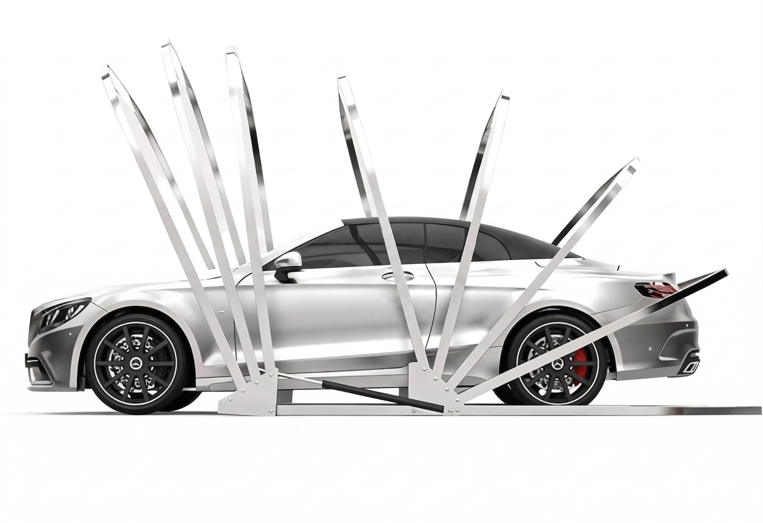 Carpa Cochera Plegable para Automovil • Retractil • Soporte Anclado a Piso • 6,8m largo × 2,8m ancho ×2,75 m alto • Gris