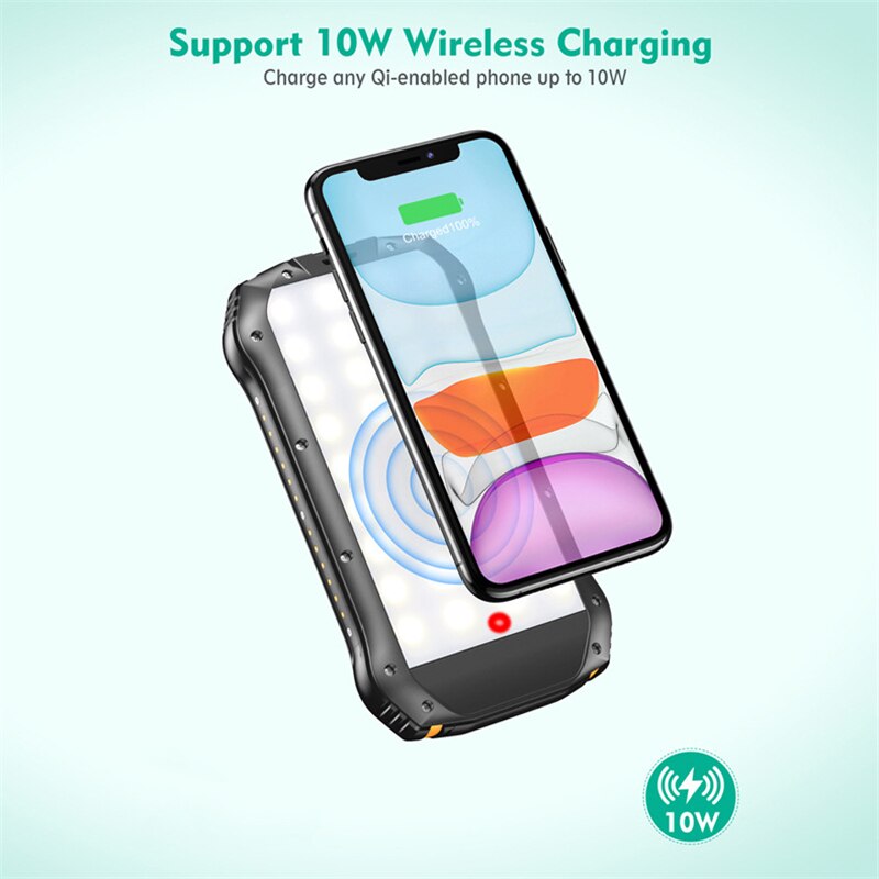Cargador Solar Power Bank • Batería Solar Portátil • Carga Inalámbrica • Impermeable • Linterna • 26.800 mAh