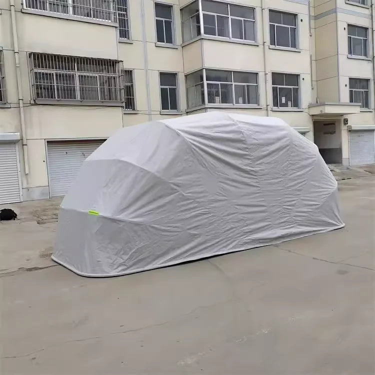 Carpa Cochera Plegable para Automovil • Retractil • Soporte Anclado a Piso • 6,8m largo × 2,8m ancho ×2,75 m alto • Gris