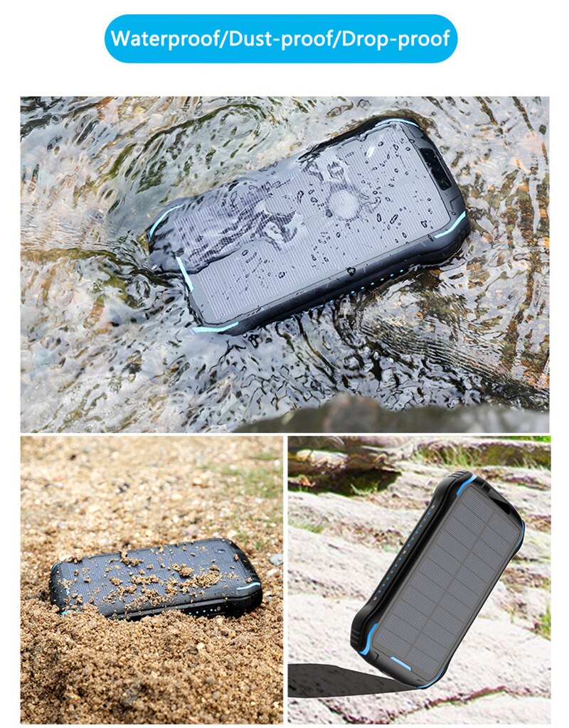 Cargador Solar Power Bank • Batería Solar Portátil • Carga Inalámbrica • Impermeable • Linterna • 26.800 mAh • Pack doble