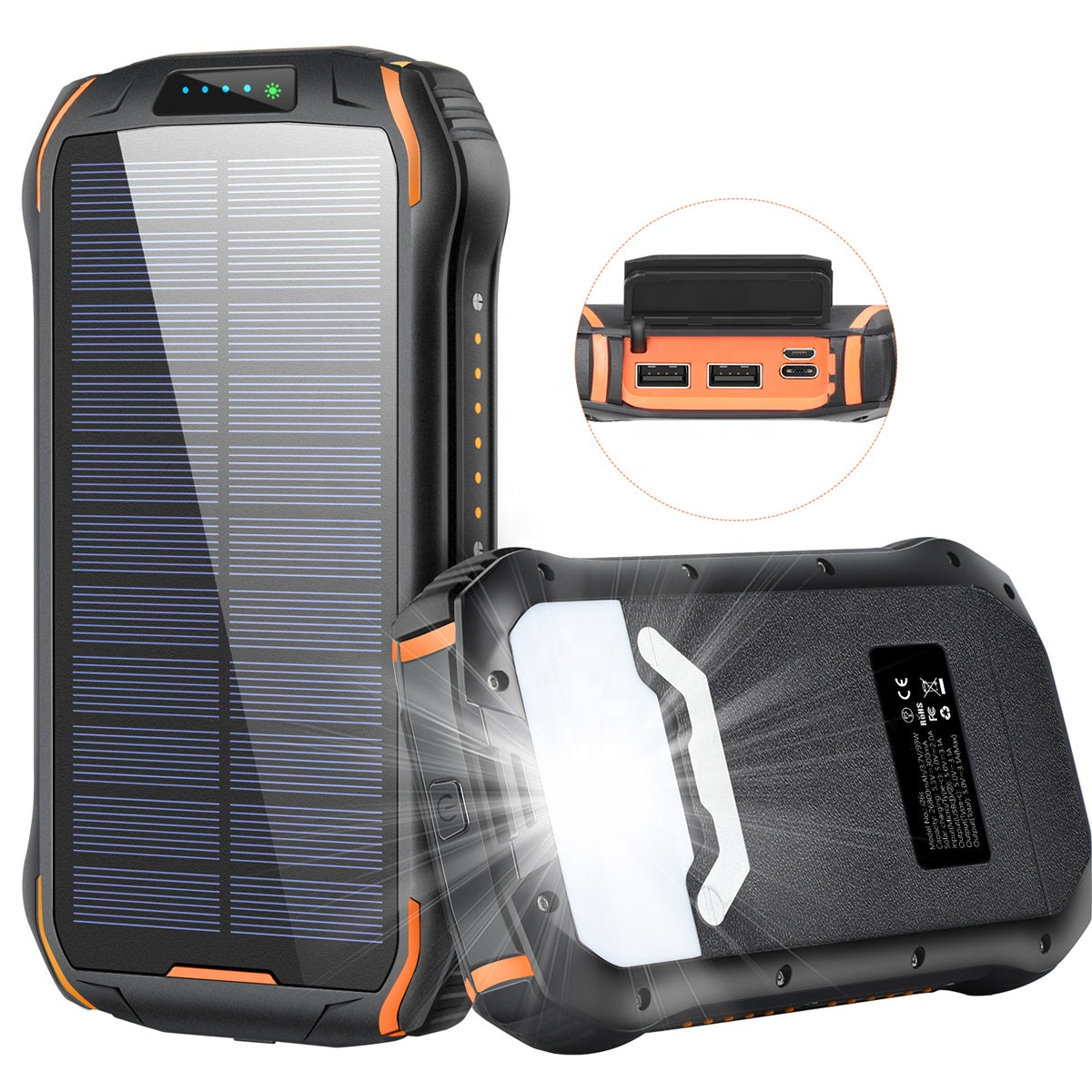 Cargador Solar Power Bank • Batería Solar Portátil • Carga Inalámbrica • Impermeable • Linterna • 26.800 mAh
