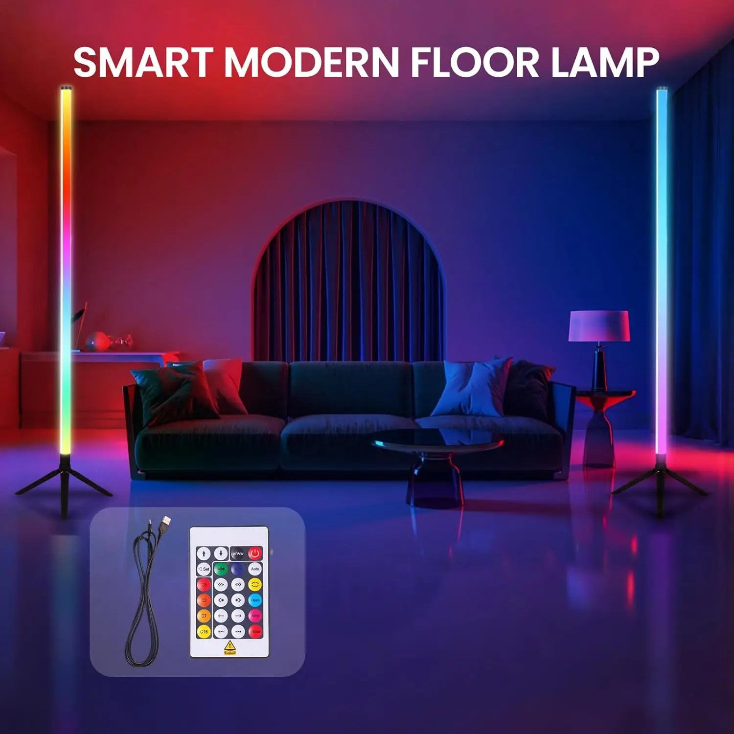 Lampara Led RGB • Pedestal Configurable • Pack Doble • 1.1 mts altura