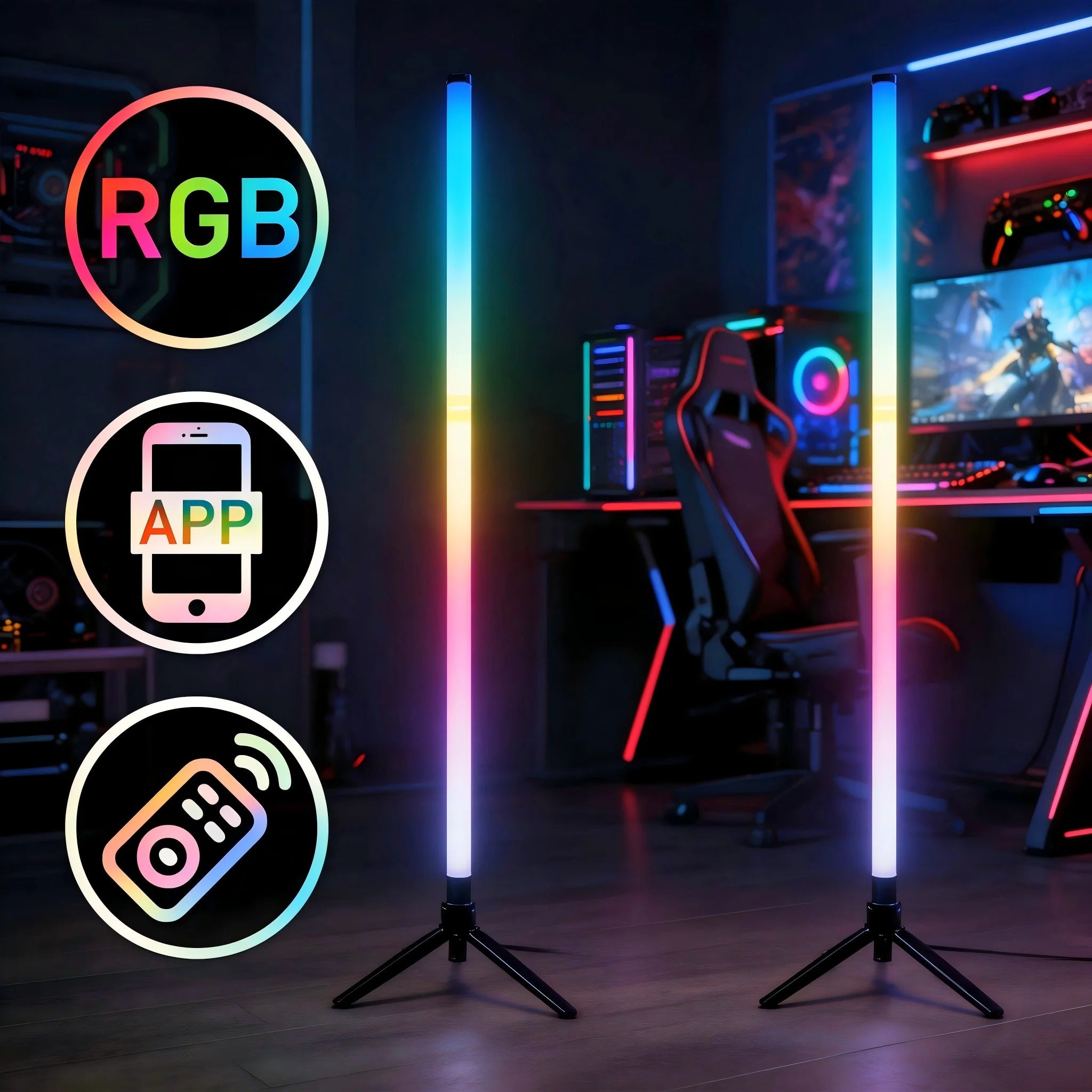 Lampara Led RGB • Pedestal Configurable • Pack Doble • 1.1 mts altura