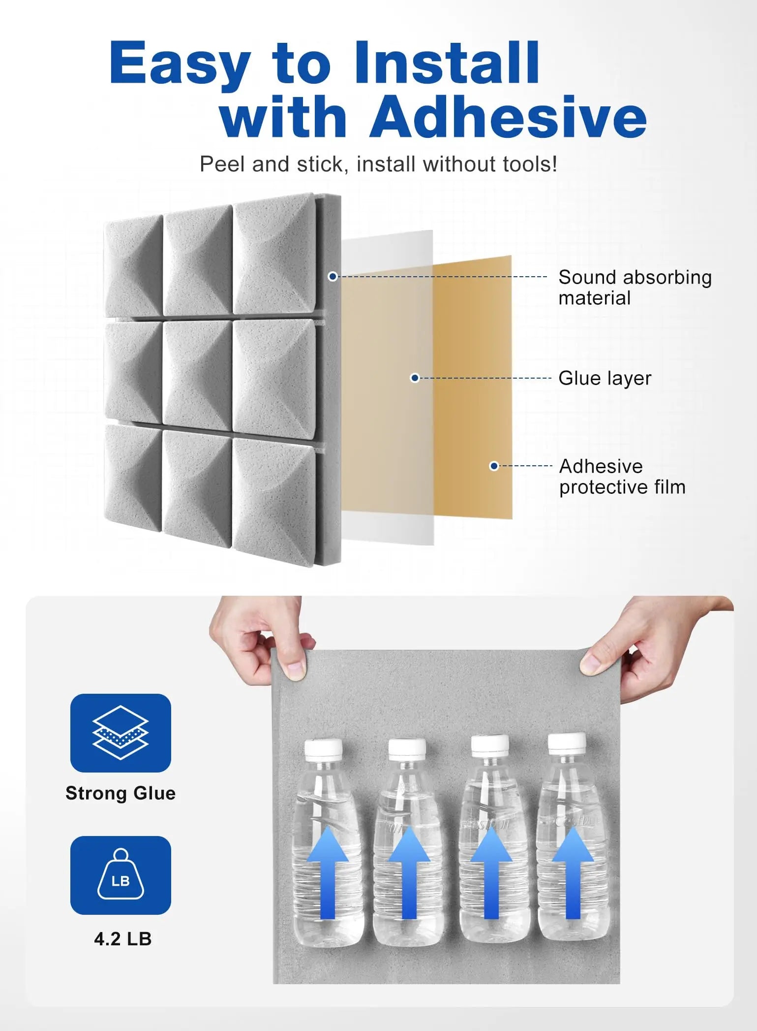 Panel Acústico Rombo • AutoAdhesivo • Pack X12 • 1 m2 • Gris