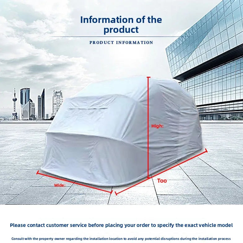 Carpa Cochera Plegable para Automovil • Retractil • Soporte Anclado a Piso • 6,8m largo × 2,8m ancho ×2,75 m alto • Gris