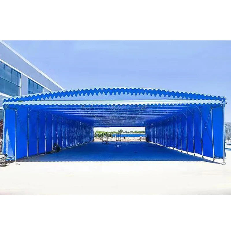Carpa Plegable Industrial de PVC Impermeable • 6m ancho × 10m largo × 3,0m alt. hombro × 4,0m alt. cumbrera • Tamaño S 60 m2 • Formato Techo + Laterales