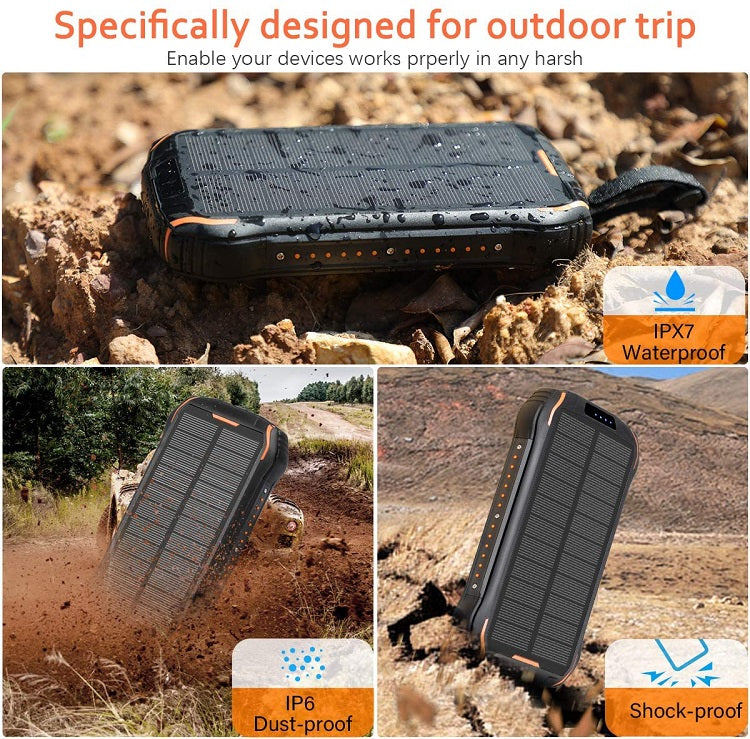 Cargador Solar Power Bank • Batería Solar Portátil • Carga Inalámbrica • Impermeable • Linterna • 26.800 mAh
