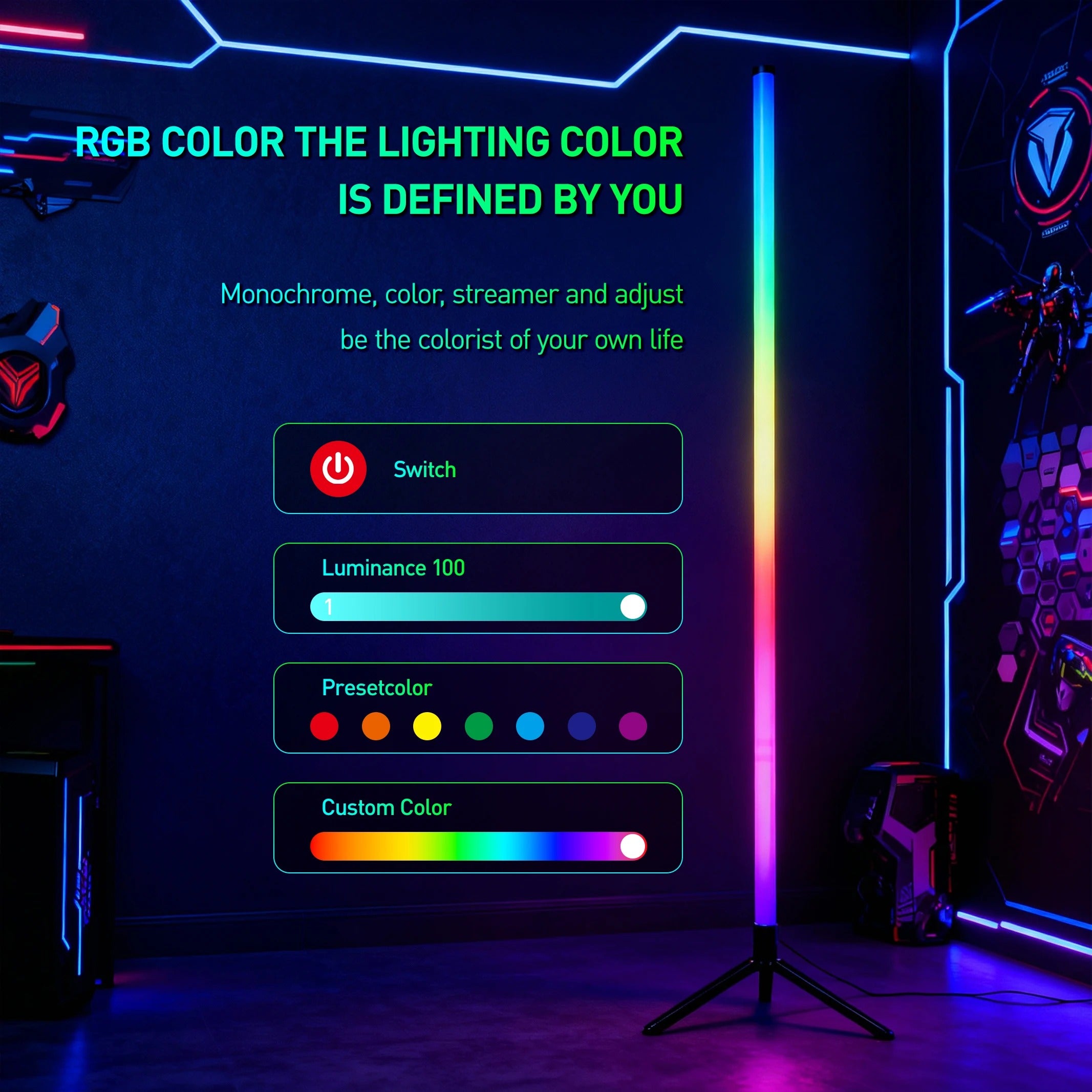 Lampara Led RGB • Pedestal Configurable • Pack Doble • 1.1 mts altura