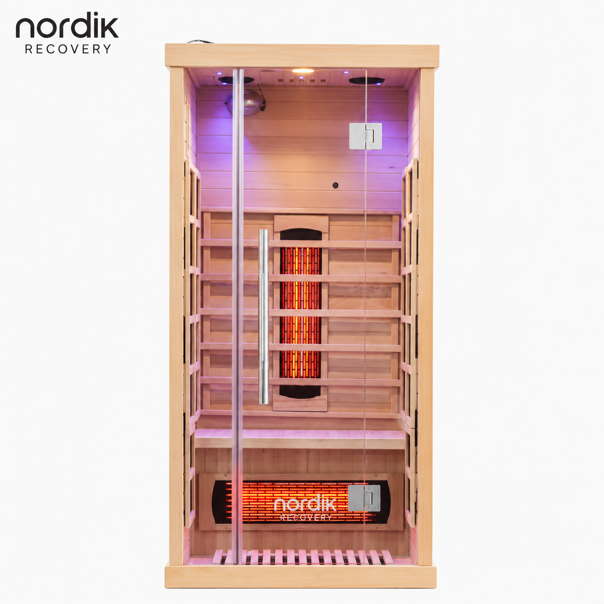 Sauna Infrarrojo NORDIK • 1 Persona • 90x90x190 cm • Panel de Control Digital • Sistema Audio Bluetooth • Luz Estelar 7 Colores • 1350W